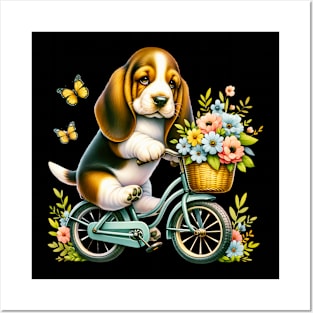 Cute Basset Hound Cycling Posters and Art